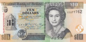 Belize, 10 Dollars, 2001, UNC, p62b
Queen Elizabeth II portrait, serial number: CC277762
Estimate: $ 30-60