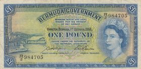 Bermua, 1 Pound, 1966, VF, p20d
Queen Elizabeth II at right, Bridge at left, Serial No: R/2 984705
Estimate: $ 75-150