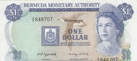 Bermuda, 1 Dollar, 1982, AUNC, p28b
serial number: A6 848707, Portrait of Queen Elizabeth II with looking 3/4 at Left
Estimate: $ 10-20