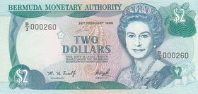 Bermuda, 2 Dollars, 1996, UNC, p40Aa
serial number: B3 000260, Portrait of Queen Elizabeth II
Estimate: $ 10-20