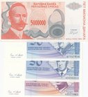 Bosnia Herzegovina, 50 Pfeniga, 50 Pfeniga, 5 Maraka ve 5000 Dinara, 1998/ 1993, UNC, p57a/ p58a/ p61a/ p152a, (Total 4 Banknotes)
serial numbers: A3...