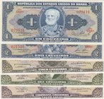 Brazil, 1 Cruzeiro, 2 Cruzeiro, 5 Cruzeiro, 10 Cruzeiro and 50 Cruzeiro, UNC, (Total 5 banknotes)
Estimate: $ 15-30