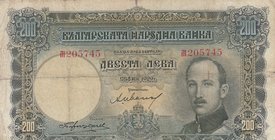 Bulgaria, 200 Leva, 1929, POOR, p50a
serial number: 205745, Portrait of King Boris III
Estimate: $ 10-20