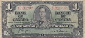 Canada, 1 Dollar, 1937, POOR, p58e
serial number: B/N 3211732, Signature Coyne-Towers, Portrait of King George VI
Estimate: $ 10-20