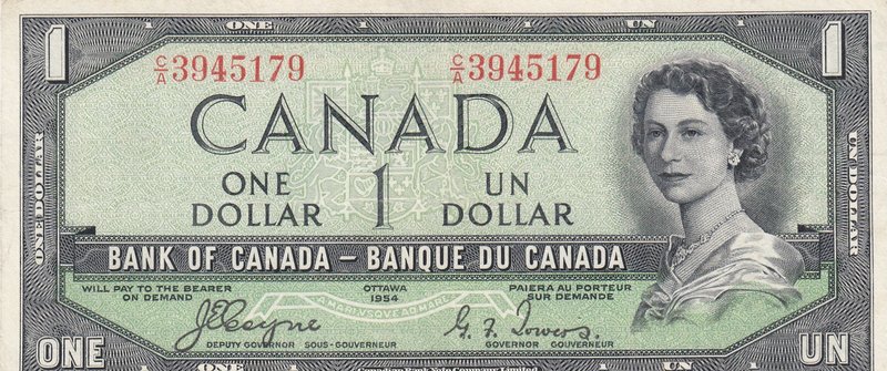 Canada, 1 Dollar, 1954, AUNC, p66a
serial number: CA 3945179, Signature Coyne-T...