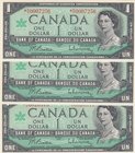 Canada, 1 Dollar, 1967, UNC, p74b, (Total 3 Banknotes)
serial numbers: NO 0020315, NO 0002257 and NO 0007256, Signature Beattie-Rahminsky, Portait of...