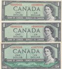 Canada, 1 Dollar, 1954, UNC, p75b, (Total 3 Banknotes)
serial numbers: IO 0673509, BM 0060164 ve BM 1025855, Signature Beattie-Rahminsky, Portait of ...