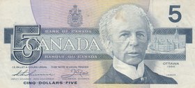 Canada, 5 Dollars, 1986, VF-XF, p95b
BC: 56bA, serial number: FNX 3667663, signs: Thiessen- Crow, Canadian politician and journalist Sir Wilfrid Laur...