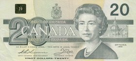 Canada, 20 Dollars, 1991, XF, p97a
serial number: EIX1732785, Signature Thiessen-Crow, Portrait of Queen Elizabeth II
Estimate: $ 10-20