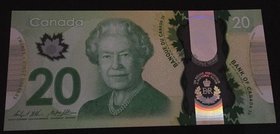 Canada, 20 Dollars, 2015, UNC, p111
serial number: FWV6049632, Signature Wilkins-Poloz, Portrait of Queen Elizabeth II and Canada National Vimy Monum...