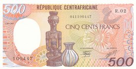 Central African Republic, 500 Francs, 1987, UNC, p14c
serial number: R.02 100447, Signature 9, Figure of Carving and Jug at Center
Estimate: $ 10-20