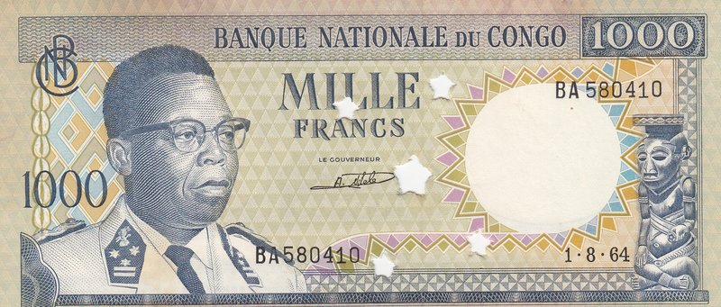 Congo Democratic Republic, 1000 Francs, 1964, UNC, p8a, (CANCELLED)
CANCELLED, ...
