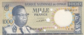 Congo Democratic Republic, 1000 Francs, 1964, UNC, p8a, (CANCELLED)
CANCELLED, serial number: BA 580410, Portrait of J. Kasavubu, Cancelled Version w...