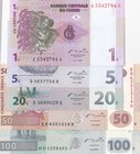 Congo Democratic Republic, 5 Pieces Banknotes
1 Centime, 1997/ 5 Centimes, 1997/ 20 Centimes, 1997/ 50 Francs, 2007/ 100 Francs, 2007
Estimate: $ 10...