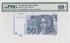 Croatia, 50 Kuna, 2002,UNC, p40
PMG 69 EPQ, serial number:A33393977P, HİGH CONDİTİON
Estimate: $ 100-200