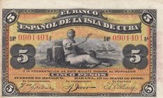 Cuba, 5 Peso, 1896, VF (+), p48
serial number: 0901401, Banco Espanol De La Isla De Cuba
Estimate: $ 10-20