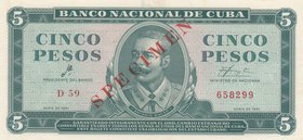 Cuba, 5 Pesos, 1961, UNC, p95s
serial number: D59 658299, SPECIMEN, Portrait of A.Maceo
Estimate: $ 10-20