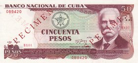 Cuba, 50 Pesos, 1990, UNC, p111s
serial number: BX01 089420, SPECIMEN, Portrait of Calixto Garcia Iniguez, Specimen twice on each side
Estimate: $ 1...