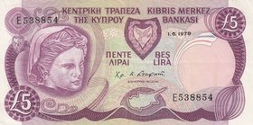 Cyprus, 5 Pounds, 1979, XF, p47
serial number: E538854, Figure of Limstone Head Coming from Hellenistic Period
Estimate: $ 40-60