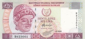 Cyprus, 5 Lira, 2003, UNC, p61b
serial number: R 823661, Signature Chr. Christodoulou, Statue of Young Man by Made Archaic Limestone
Estimate: $ 60-...