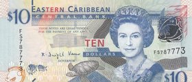 East Caribean States, 10 Dollars, 2012, UNC, p52
serial number: FS 787773, Queen Elizabeth II portrait
Estimate: $ 10-20
