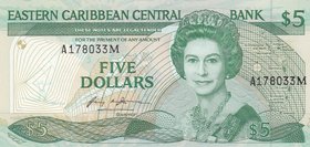 East Caribbean States, 5 Dollars, 1985, UNC, p18m
serial number: A178033M, Montserrat Island, Queen Elizabeth II portrait
Estimate: $ 30-60