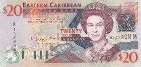 East Caribbean States, 20 Dollars, 2000, UNC, p39m
serial number: B 142908M, Montserrat Island, Queen Elizabeth II portrait
Estimate: $ 50-100