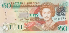 East Caribbean States, 50 Dollars, 2003, UNC, p45k
serial number: C570457 K, Signature 2, Portrait of Queen Elizabeth II
Estimate: $ 100-150