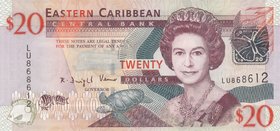 East Caribbean, 20 Dollars, 2008, UNC, p49
serial number: LU868612, Queen Elizabeth II portrait
Estimate: $ 40-80