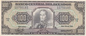 Ecuador, 100 Sucres, 1986, UNC, p123
serial number: VQ 10756183, Simon Bolivar portrait at center
Estimate: $ 15-30
