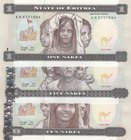 Eritrea, 1 Nakfa, 5 Nakfa and 10 Nakfa, 1997, UNC, p1/p2/p3, (Total 3 banknotes)
serial numbers: AN 5727994, AB 5794692 and AH 2408547
Estimate: $ 1...