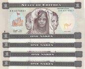 Eritrea, 1 Nakfa, 1997, UNC, p1, (Total 4 consecutive banknotes)
serial numbers: AN 4379851-4
Estimate: $ 5-10