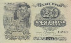 Estonia, 20 Krooni, 1932, UNC, p64a
serial number: 1426033, Shepherd Blowing Horn at Left
Estimate: $ 40-60