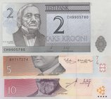 Estonia, 2 Krooni, 5 Krooni and 10 Krooni, 2007/ 1994/ 2007, UNC, (Total 3 Banknotes)
serial numbers: CH9905780, BV717274 and CX089664
Estimate: $ 1...