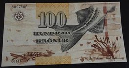 Faeroe Islands, 100 Kronur, 2011, UNC, p30
serial number: C0112F 509758F, Figure of Codfish
Estimate: $ 20-40