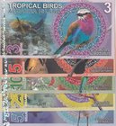 Tropical Birds lot, 3 Dollars, 5 Dollars, 10 Dollars, 25 Dollars and 50 Dollars, 2017, UNC, FANTASY BANKNOTES, (Total 5 banknotes)
Estimate: $ 10-20