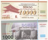 South Korea, Dokdo Island, 1000 Dollars and 10.000 Dollars, 2013, UNC, SPECIMEN, (Total 2 banknotes)
Fantasy banknotes
Estimate: $ 5-10