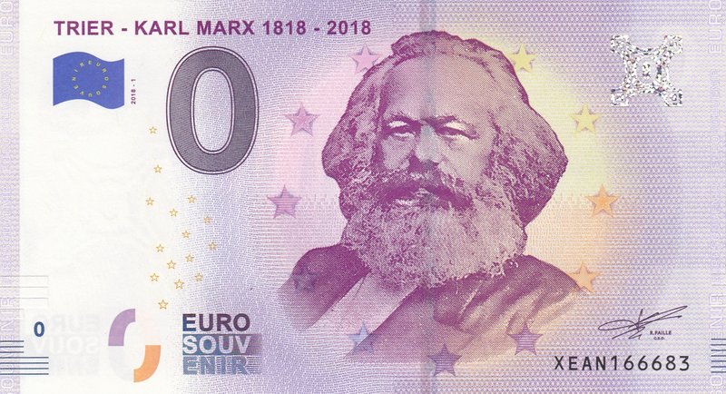 Fantasy banknotes, 0 Euro, 2018, UNC
Karl Marx commemorative fantasy banknot
E...