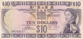 Fiji, 10 Dollars, 1974, XF, p74b
serial number: A/4 244537, Sign: D.J.Barnes and R. J. Earland, Queen Elizabeth II portrait
Estimate: $ 100-200