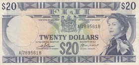 Fiji, 20 Dollars, 1974, VF, p75b
serial number: A/2 895618, Signature D.J. Barnes and R.J. Earland, Portrait of Queen Elizabeth
Estimate: $ 80-100