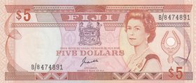 Fiji, 5 Dollars, 1989, UNC, p91a
serial number: B/8474891, Signature J. Kuabuabola, Portrait of Modified Queen Elizabeth II
Estimate: $ 30-50