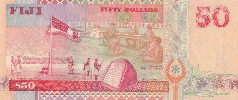 Fiji, 50 Dollars, 2002, UNC, p108a
serial number: K431686, Portrait of Mature Q...