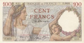 France, 100 Francs, 1939, AUNC, p94
serial number: F.5831 441
Estimate: $ 25-50