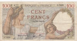 France, 100 Francs, 1940, VF (-), p94
serial number: Q.7426 677
Estimate: $ 10-20