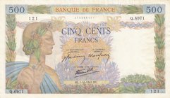 France, 500 Francs, 1942, UNC (-), p95b
serial number: Q.6971 121, There is no sign of folding in the banknote. However, there are fluctuations due t...