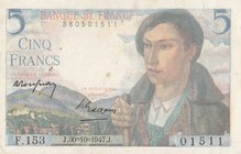 France, 5 Francs, 1947, AUNC, p98b
serial number: F.153 01511
Estimate: $ 15-30