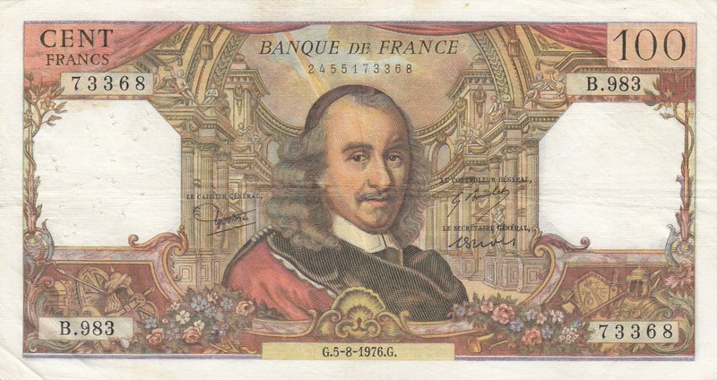 France, 100 Francs, 1976, VF (-), p149f
serial number: B.983 73368
Estimate: $...