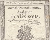 France, Assginat, 10 Sous, 1792, UNC, pA53 
serial number: 912
Estimate: $ 25-50