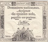 France, Assginat, 15 Sols, 1792, AUNC, pA54 
serial number: 1710
Estimate: $ 25-50