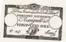 France, Assginat, 25 Sols, 1792, UNC, pA55 
serial number: 169, for collector Issue
Estimate: $ 10-20